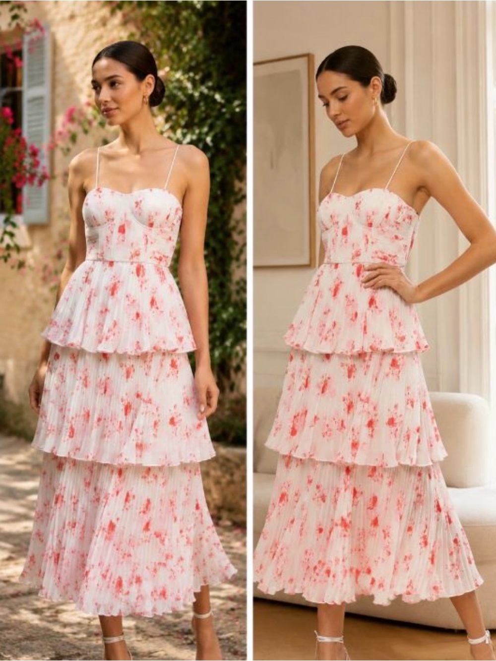 Self-Portrait White Dress with Coral Floral Print - Picture 3 of 3